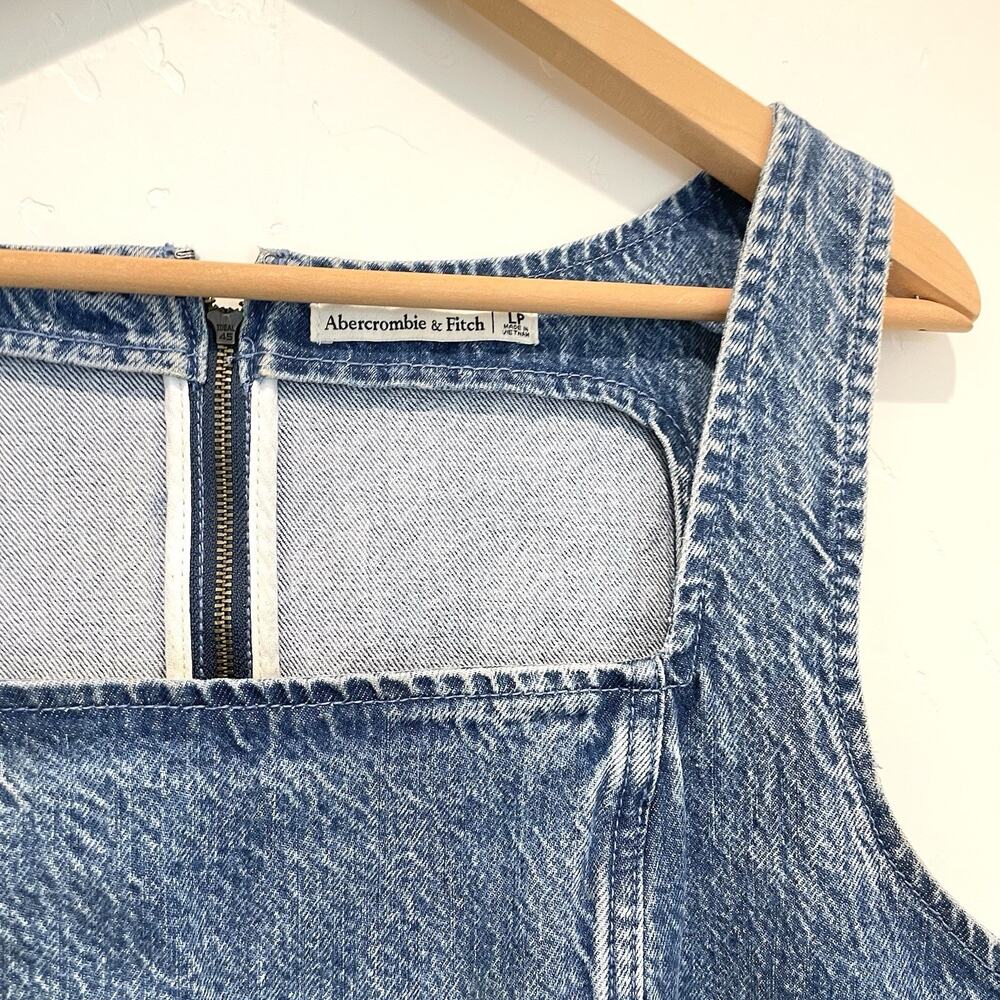 Abercrombie & Fitch Denim Pinafore Mini Dress Womens Large Petite Blue Jean - Picture 4 of 5